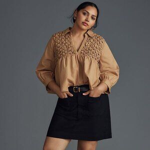 Anthropologie Maeve Smocked Babydoll Top blouse cotton new